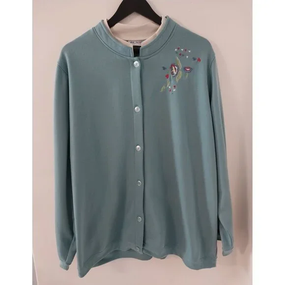 BLAIR Sweater Cardigan Blue Button Front Embroidered Sz 2XL - Picture 1 of 12